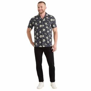 Nightmare Before Christmas Men's Print Button-Up Shirt w/ Short Sleeves Size XL